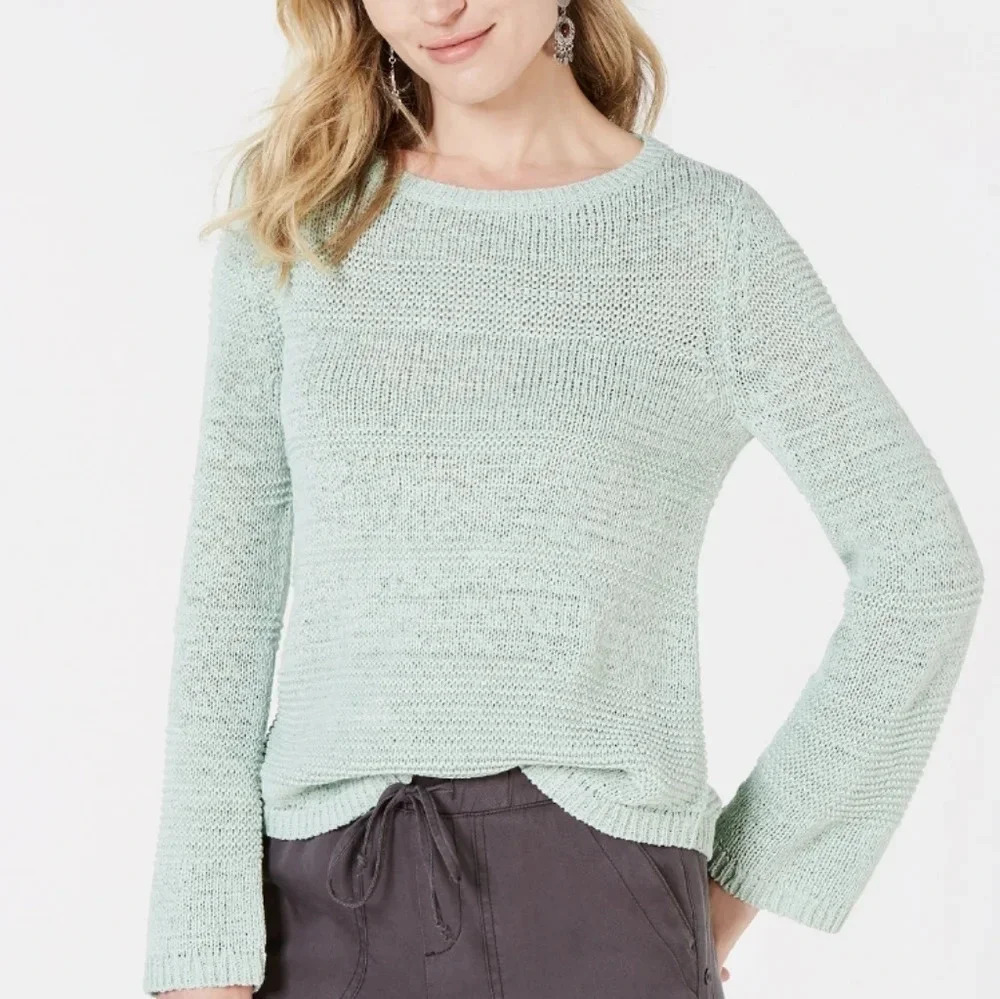 NWT Style &‎ Co Mint Ice Mixed-Stitch Crew-Neck Sweater